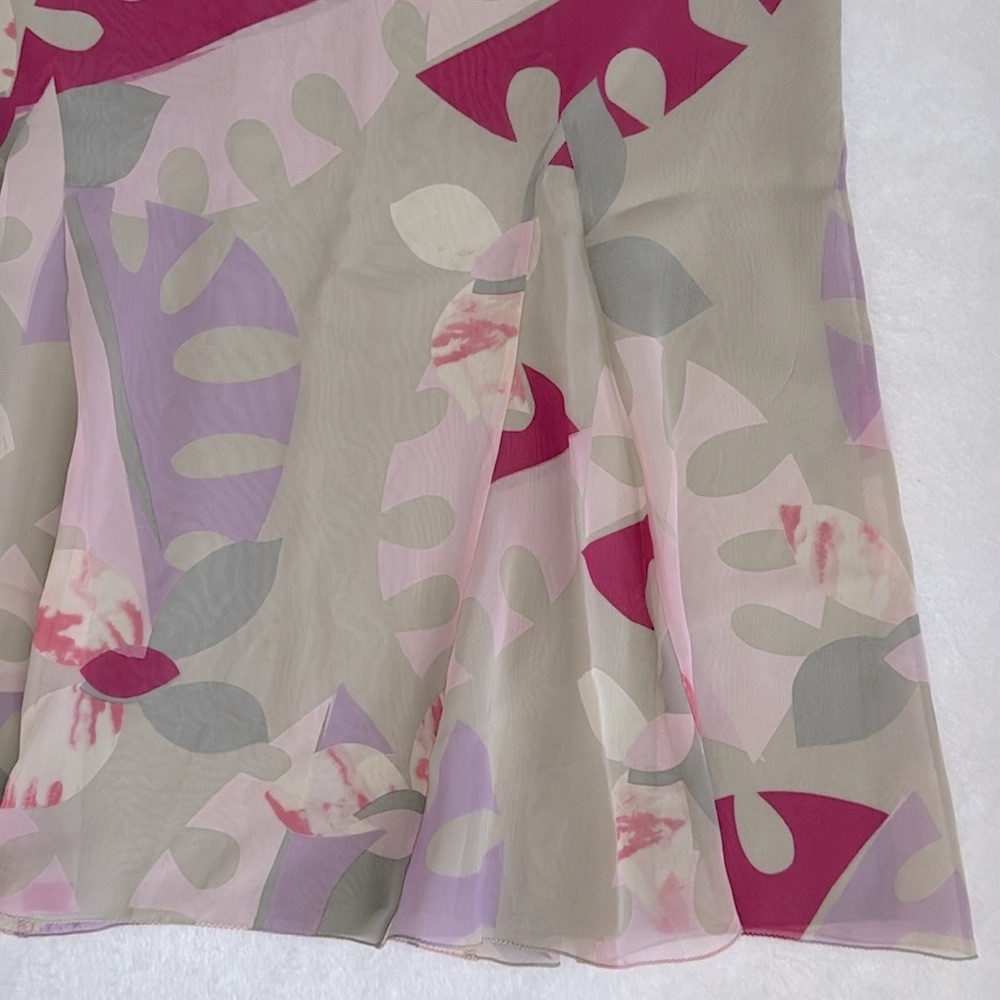 {VTG} Marella by MaxMara | 90s Silk Multicolor Abstract Floral Print Midi Skirt - Picture 4 of 15